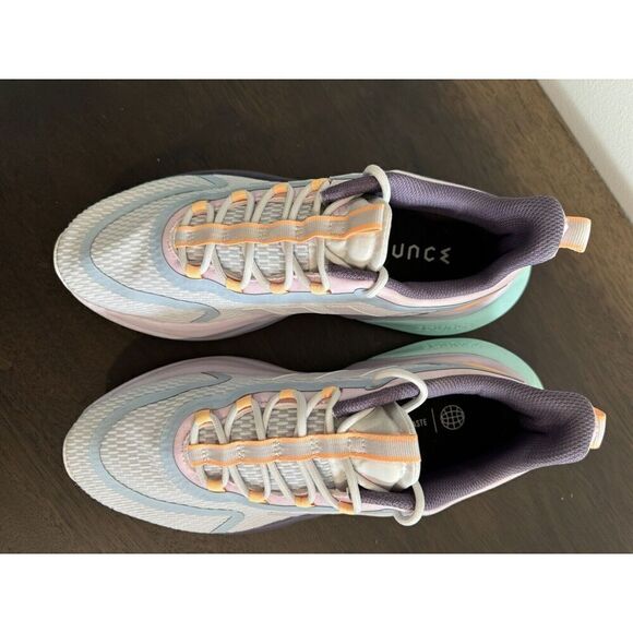 adidas Women's 10 Alphabounce+ Running Shoes Sneakers Purple Teal New - Picture 4 of 5